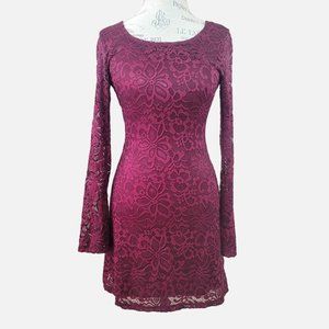 Francesca's Burgundy Bell Sleeved Lace Dress - Size Small